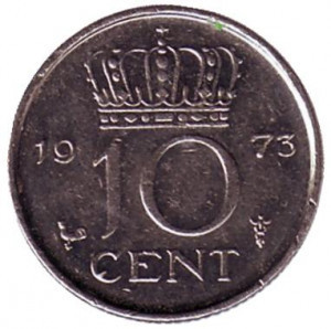 Монета 10 центов. 1973 год, Нидерланды. Полтава - изображение 1