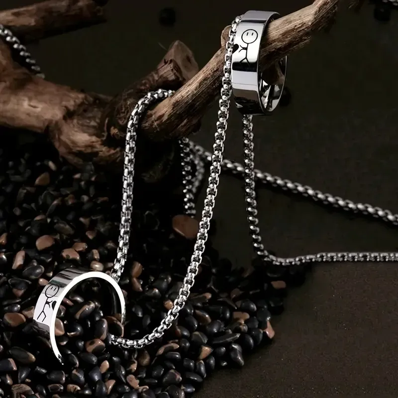 Парные кулоны в форме колец на цепочке с рисунком человечков – романтический подарок Киев - изображение 2