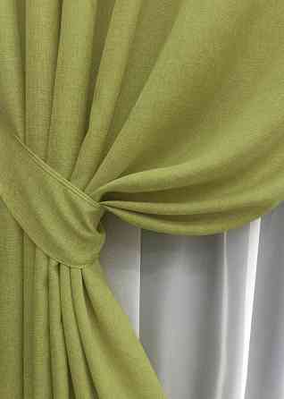 Комплект готовых штор VR-Textil Лен Мешковина № 106ш Оливковый 150х270см 2 шт (30-021) Киев