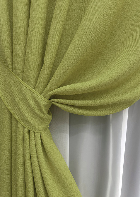 Комплект готовых штор VR-Textil Лен Мешковина № 106ш Оливковый 150х270см 2 шт (30-021) Киев - изображение 5