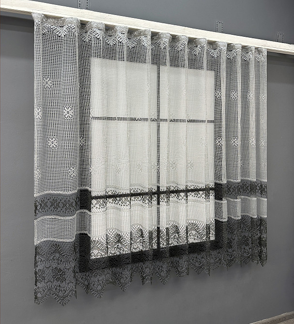 Тюль сетка VR-Textil Juli № 1232т Арка на кухню цвет серый с черным 200х150 см (53-0158) Киев - изображение 1