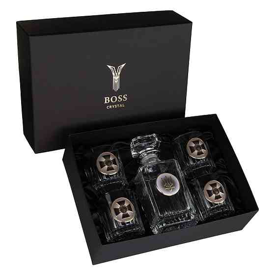 Набор для виски Служба безопасности 4 бокала х 360мл графин 750 мл хрусталь с платиной изображение из серебра с позолотой Киев