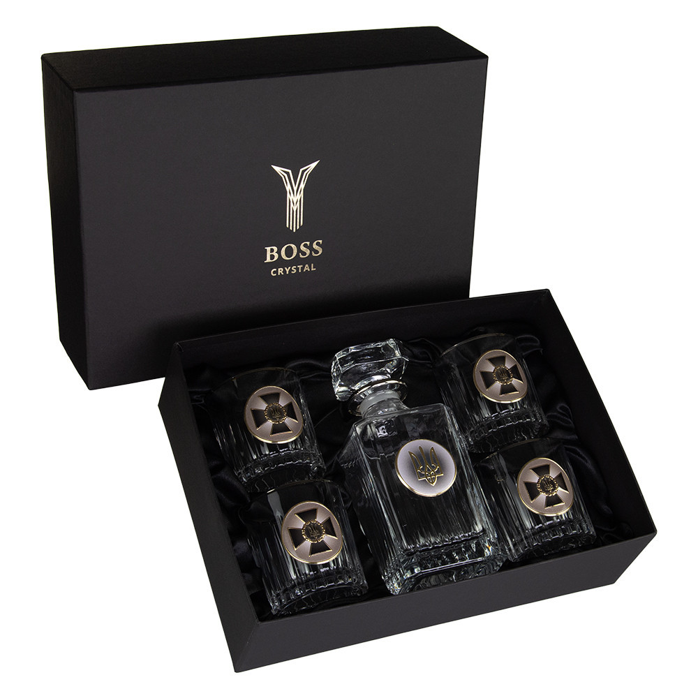 Набор для виски Служба безопасности 4 бокала х 360мл графин 750 мл хрусталь с платиной изображение из серебра с позолотой Киев - изображение 1