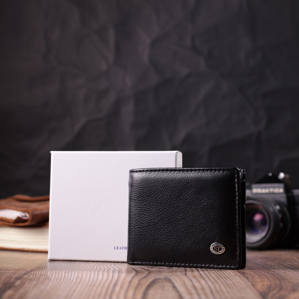 Відмінний затиск із натуральної шкіри ST Leather 22475 Чорний Київ - фото 1