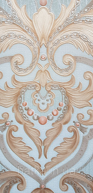 Шпалери вінілові на флізеліні AdaWall Seyyah 1.06х10 вензелю завитки великі структурні золотом на зеленому Київ - фото 3