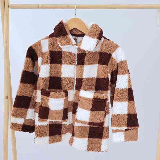 Дитяча тепла куртка тедді на змійці в бежеву клітинку Кам'янець-Подільський