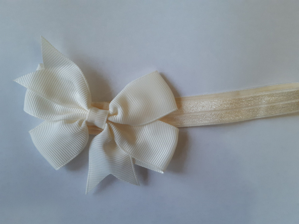 Детская бежевая повязка - на резинке, окружность от 30см до 48см, бант 9см Киев - изображение 1
