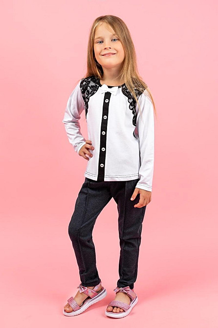 Блузка для дівчаток біла шкільна з довгим рукавом, шкільні блузки для дівчаток Київ - фото 1