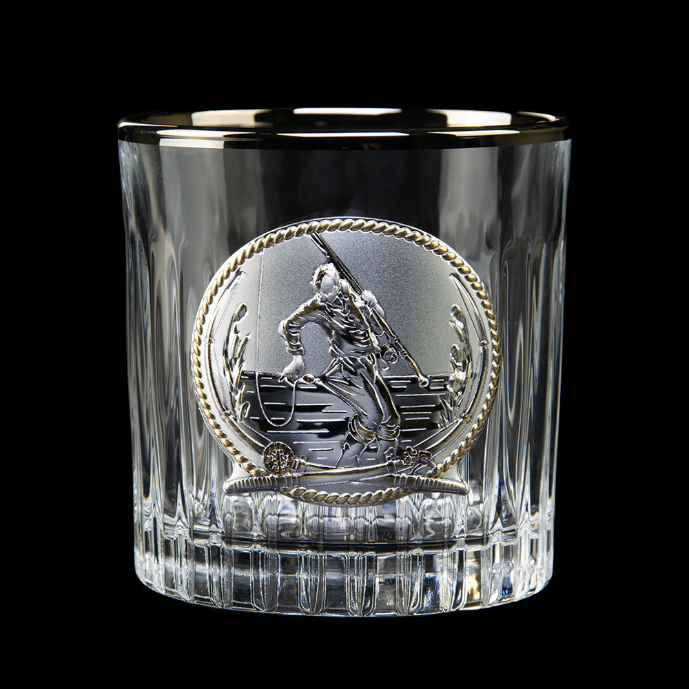 Набір для віскі “FISHERMAN” 6 келихів 360 мл, кришталь з платиною, зображення зі срібла з позолотою Рівне - фото 4