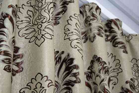 Комплект готовых штор VR-Textil Блэкаут-софт Корона № 1274ш(Б) Бежевый с коричневым 100х270 см 2шт (31-602) Киев