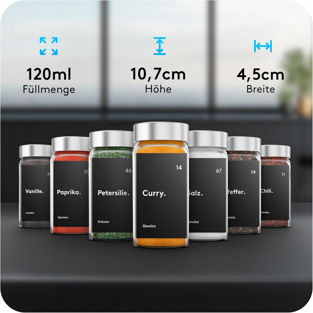 Банки для спецій скляні, набір 24 шт, квадратні з етикетками, воронкою, маркером, баночки 120 мл для кухні комплект Київ - фото 2