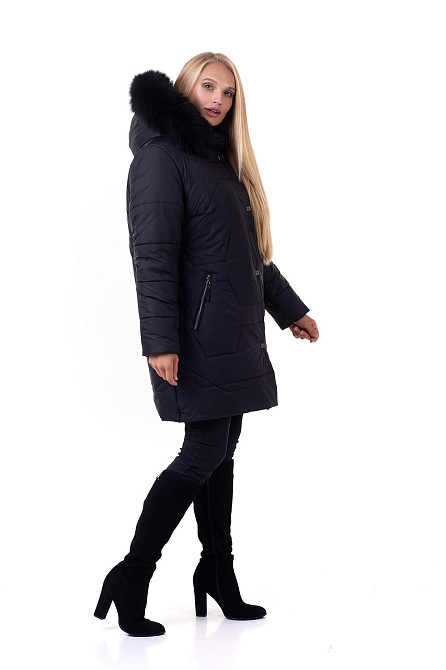 Жіночий пуховик чорний із капюшоном від виробника 164 Київ - фото 2
