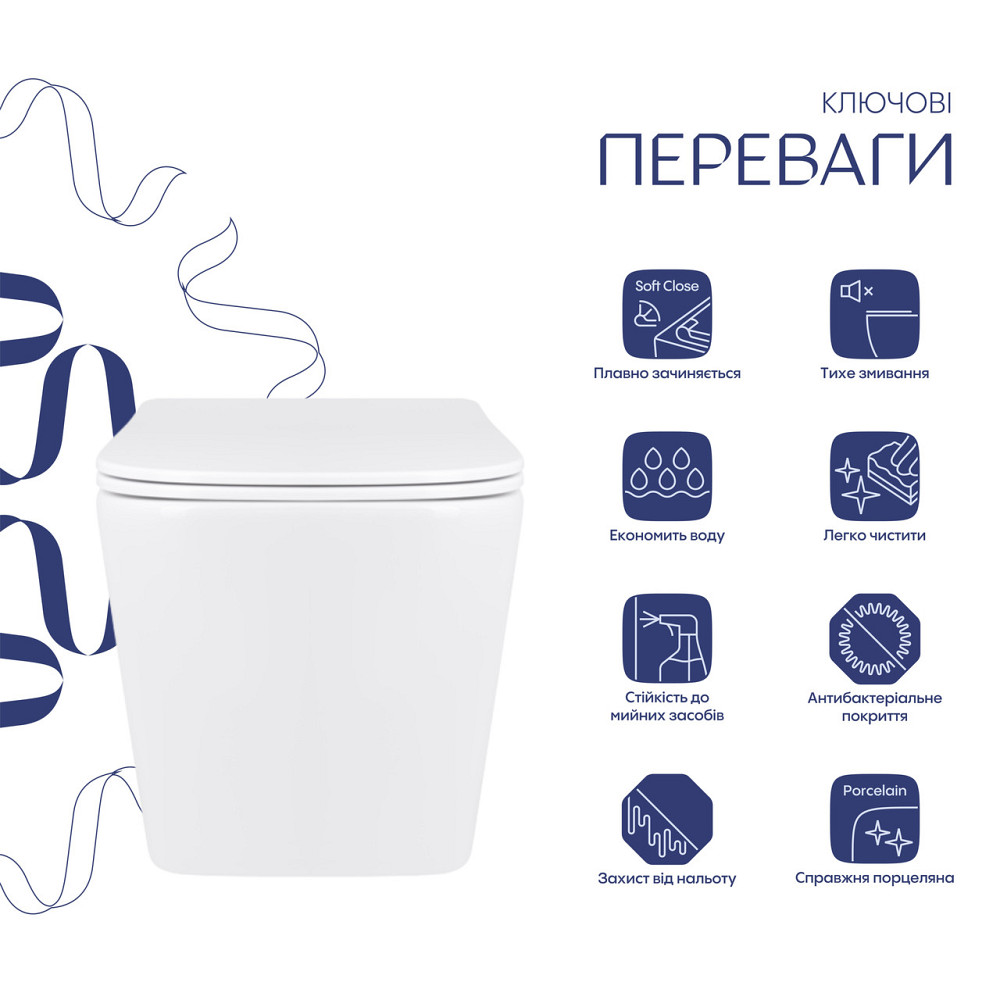 Унитаз подвесной Qtap Tern Ultra Quiet с сиденьем с сиденьем Soft-Close WHITE QT17332303AW Киев - изображение 3