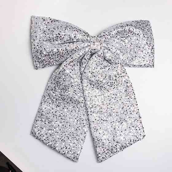 Бант новорічний для декору з паєтками на ялинку 55×70 (см) Сріблястий CR-2-25 Коломыя