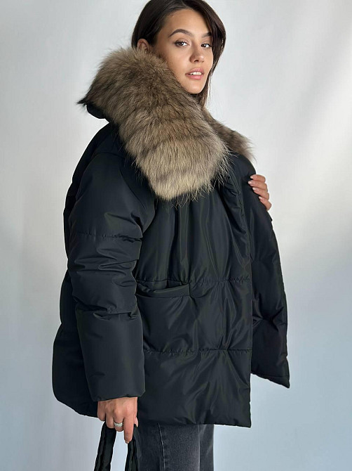 Женский зимний черный пуховик Aria Raccoon с натуральным мехом енота 46 Харьков - изображение 10