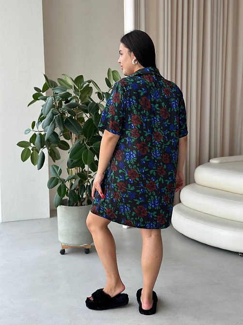 Жіноча шовкова нічна сорочка великих розмірів Ночнушка PLUS SIZE Одяг для дому Сукня для сну з візерунками Одеса - фото 2