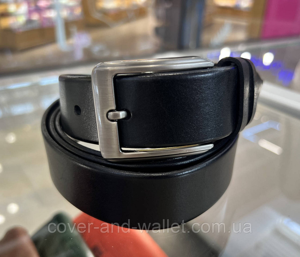 Чорний чоловічий ремінь батал під штани з натуральної шкіри Vintage 35 мм Київ - фото 4