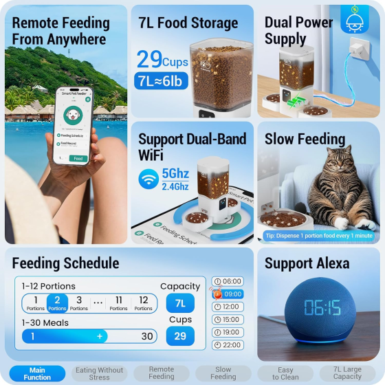 Автоматична WiFi годівниця Frienhund 7л на 2 коти: 5G WiFi, повільне годування, миски з нержавіючої сталі, додаток Smart Life Київ
