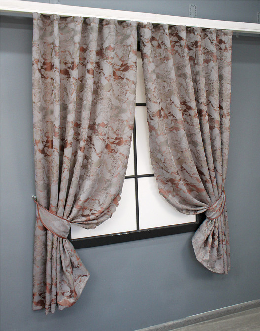 Комплект коротких штор VR-Textil Жаккард Мрамор Al3 № 1600ш Бежевый с терракотовым 145х170 см 2 шт (35-0240) Киев - изображение 2