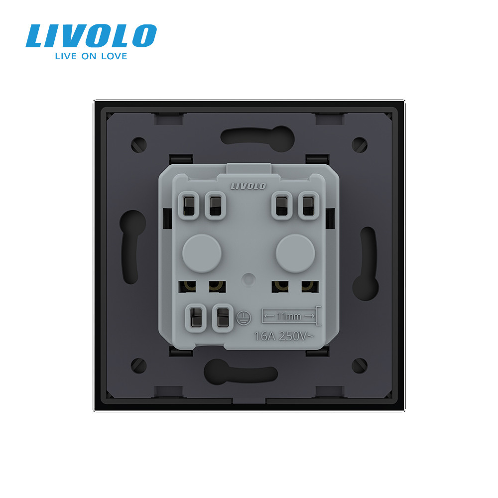 Електрична розетка з заземленням LIVOLO, чорна, скляна матова рамка, шторки, 250В 16А Коломия - фото 10