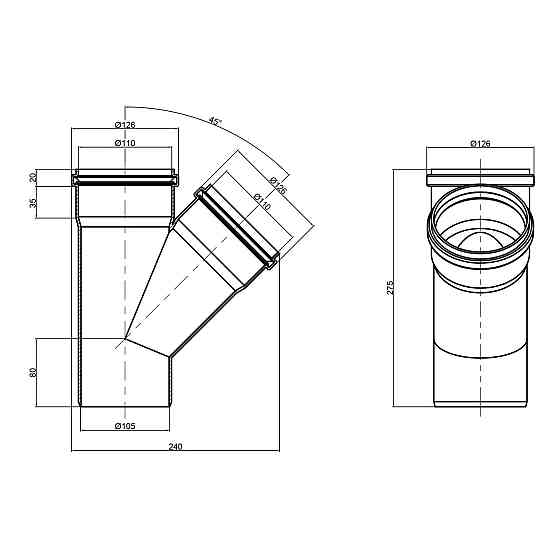 Трійник PPR каналізаційний TA Sewage 110, 45° Київ