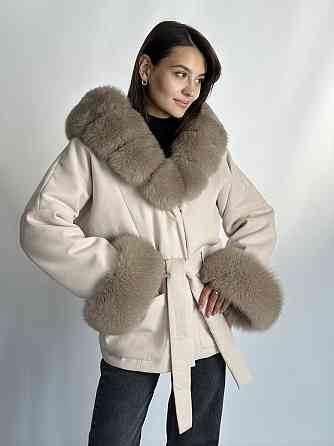 Пончо женское с мехом капюшон и манжеты Бежевый 46/48 Харьков