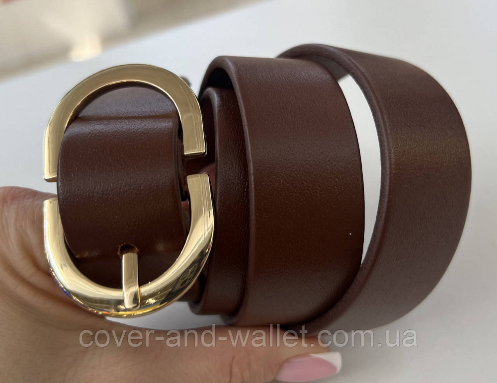Коричневый кожаный женский ремень с золотистой пряжкой 30 мм PS Leather Киев - изображение 3