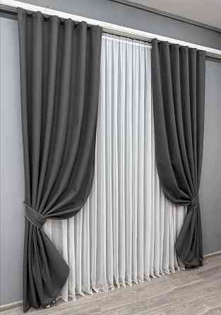 Комплект готовых штор VR-Textil Лен блэкаут № 1594ш Графитовый 135х270 см 2 шт (39-935) Киев