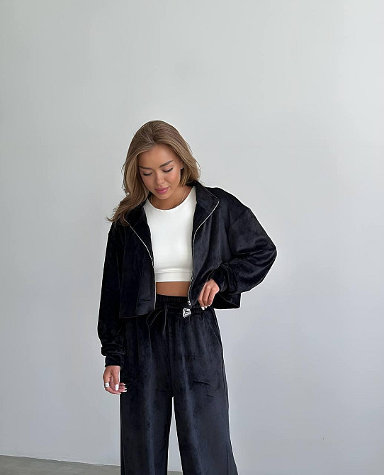 Жіночий прогулянковий плюшевий костюм: кофта та штани Чорний, 46/48 Одеса - фото 7