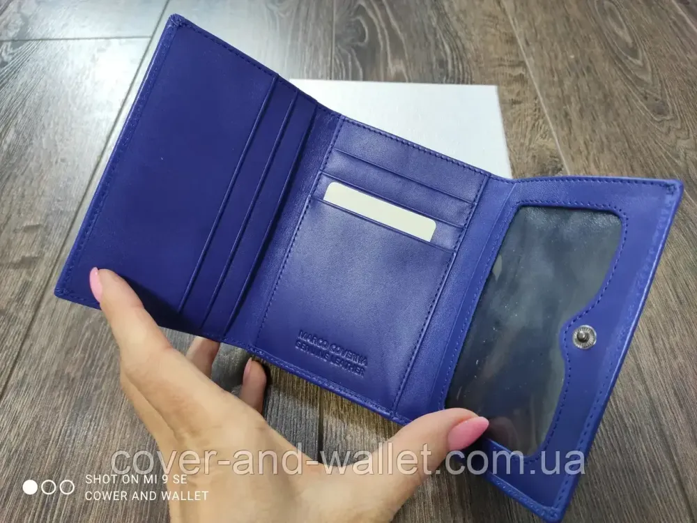 Невеликий шкіряний жіночий гаманець синього кольору на багато карток Marco Coverna MC 47009 Київ - фото 6