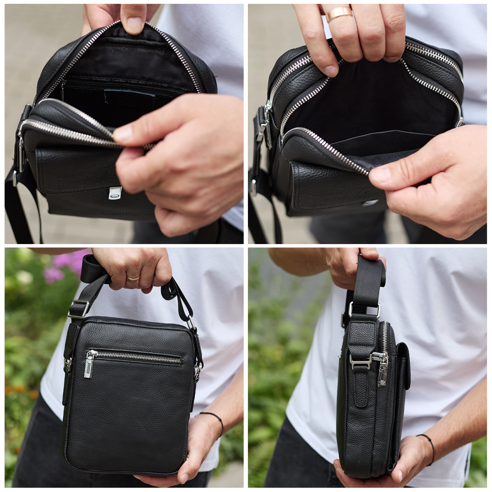 Чорна шкіряна чоловіча сумка-барсетка для щоденного використання Київ - фото 7