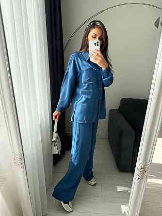 Женский базовый костюм тройка: рубашка майка и штаны креп жатка Джинс, 46/48 Одесса