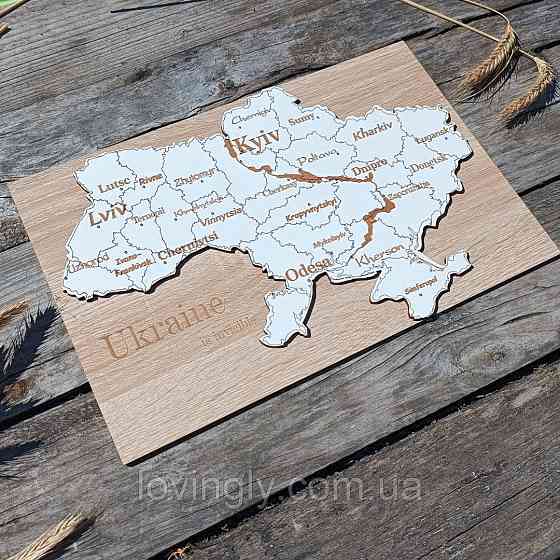 Дерев'яна мапа України з назвами міст. Сувенірна мапа України. Ірпінь