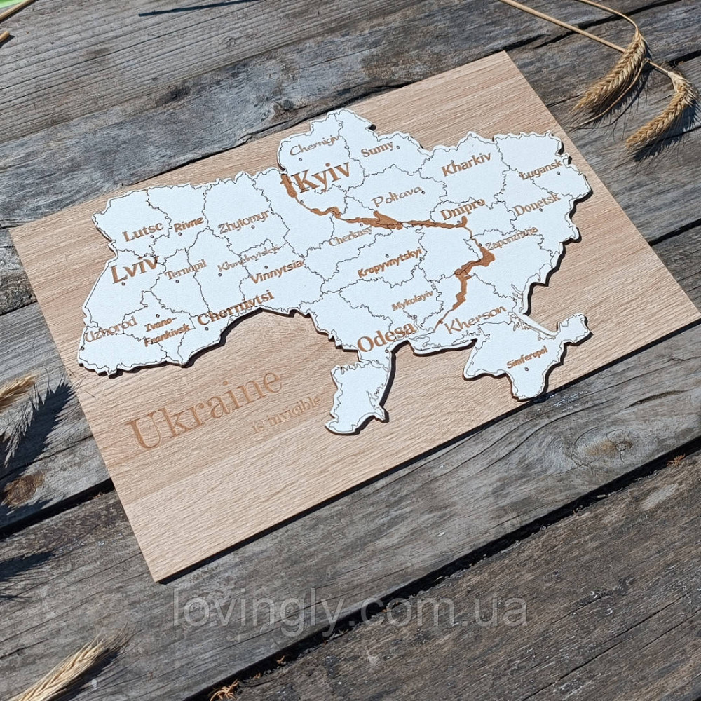 Деревянная карта Украины с названиями городов. Сувенирная карта Украины. Ирпень - изображение 1