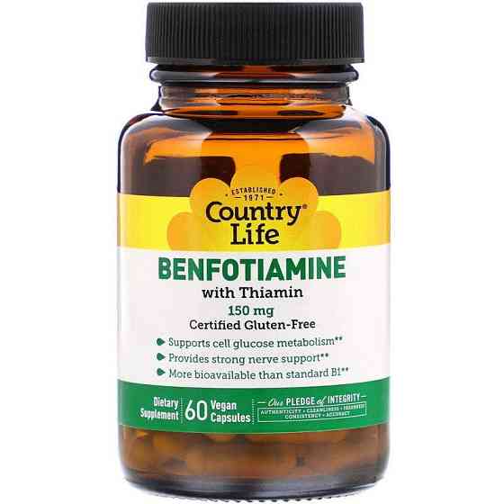 Бенфотіамін з тіаміном, Benfotiamine, Country Life, 150 мг, 60 капсул Київ