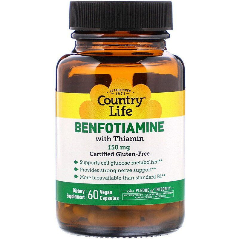 Бенфотиамин c тиамином, Benfotiamine, Country Life, 150 мг, 60 капсул Киев - изображение 1