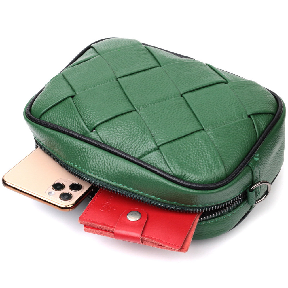 Интересная кожаная сумка с переплетами для стильных женщин Vintage 22410 Зеленая Киев - изображение 8