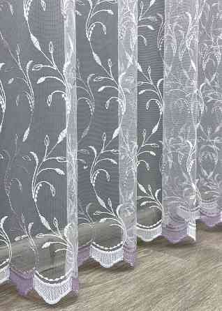Тюль фатин с вышивкой и люрексом цвет белый с сиреневым 1653т Киев