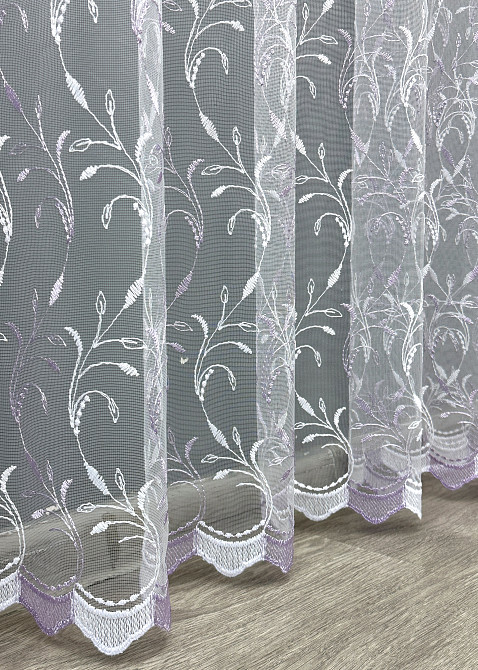 Тюль фатин с вышивкой и люрексом цвет белый с сиреневым 1653т Киев - изображение 6