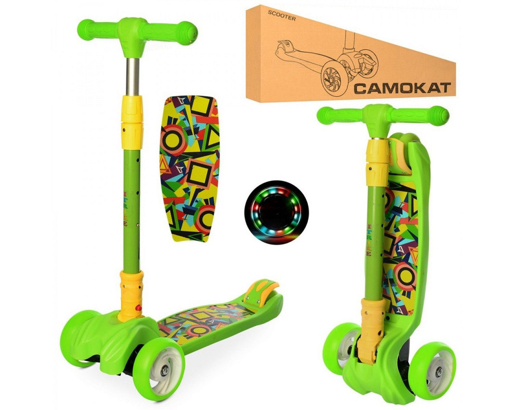 Самокат детский трехколесный складной iTrike Maxi JR 3-060-11-GR с подсветкой колес Салатовый Каменец-Подольский - изображение 2