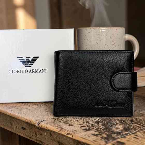 Чоловічий шкіряний гаманець портмоне стиль Армані чорний у коробці Armani ( 27388 ) Харьков