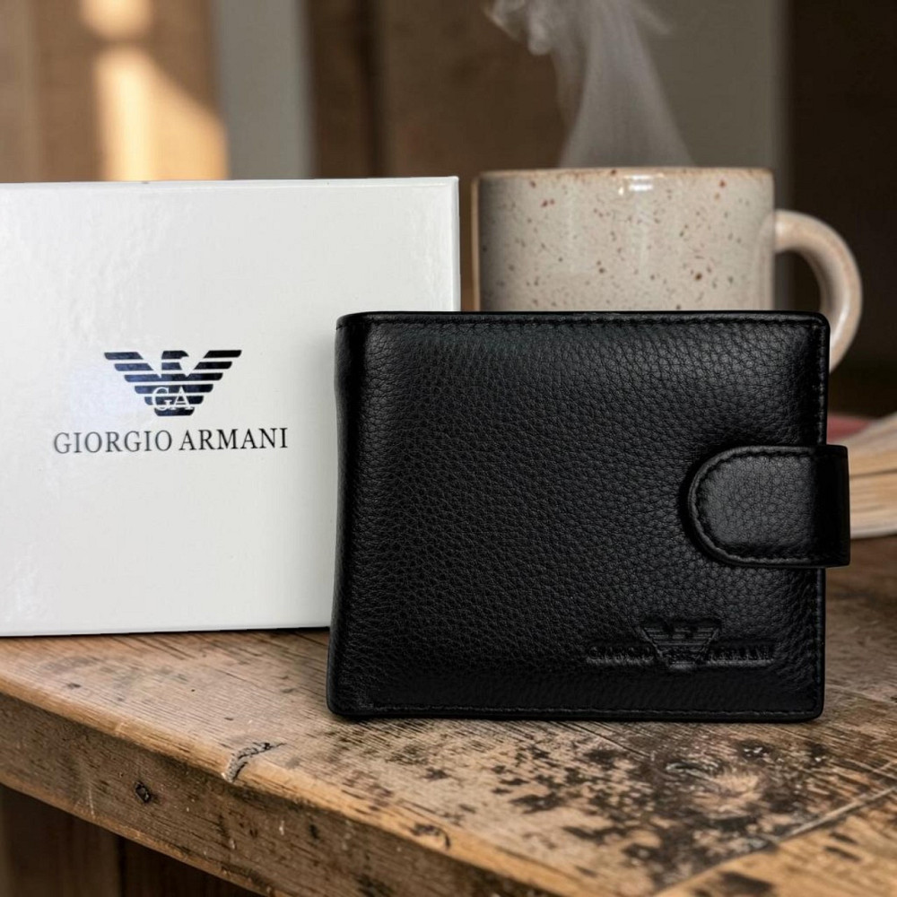 Чоловічий шкіряний гаманець портмоне стиль Армані чорний у коробці Armani ( 27388 ) Харьков - изображение 1