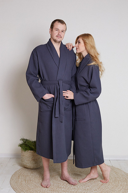 Чоловічий вафельний халат Ideal Textile довгий темно-сірий (56860614) XL Чернівці - фото 1