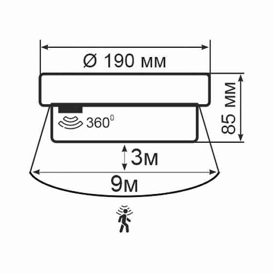 Світильник ERKA 1065D.i-Вlack-В з датчиком руху 26 W круглий чорний/білий Е27 IP 65 Київ