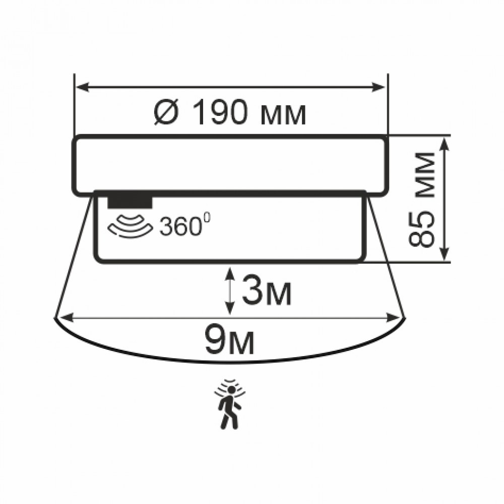 Світильник ERKA 1065D.i-Вlack-В з датчиком руху 26 W круглий чорний/білий Е27 IP 65 Київ - фото 2