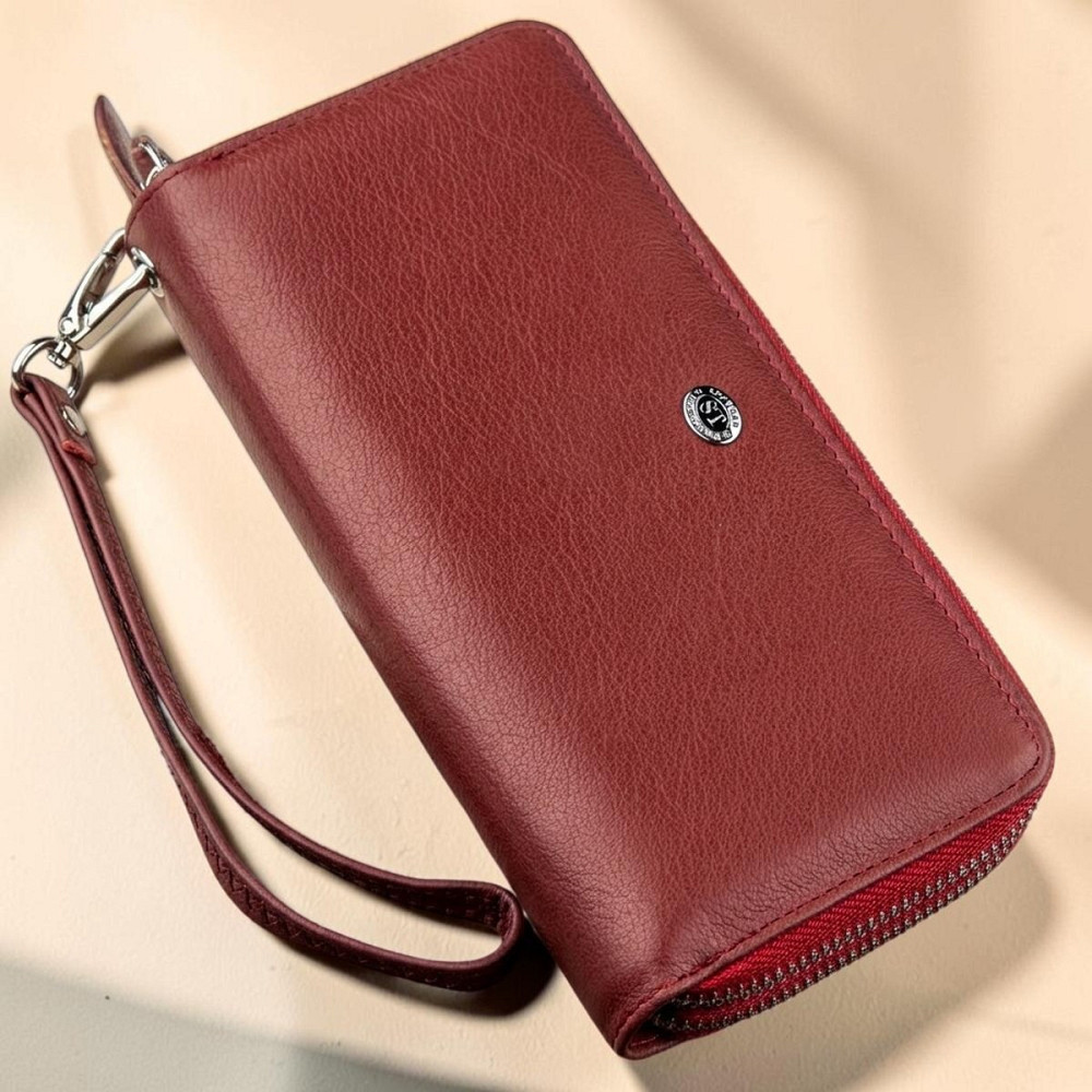 Жіночий багатофункціональний шкіряний гаманець-клатч червоний (ST Leather) Київ - фото 11