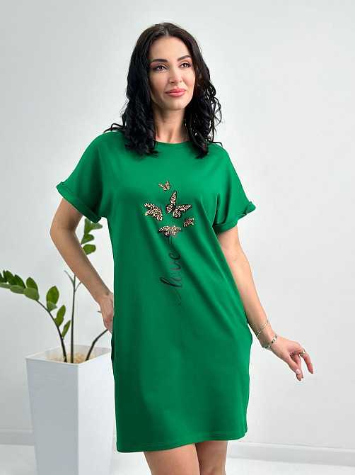 Літня сукня міні з принтом "Glide" оптом та по дропшипінгу | Норма і батал Зелений, 46-48 Київ - фото 3