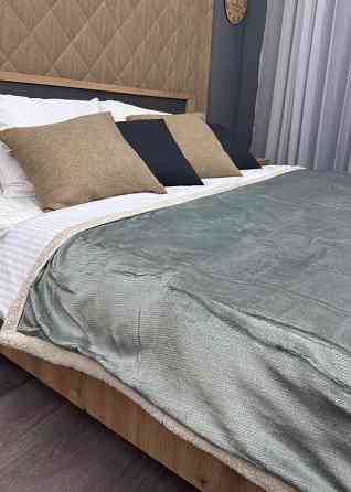 Плед двосторонній 155х200 см (+-5см) із штучною овчиною Світло-сірий з бежевим (87-066) Київ