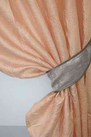 Кухонні штори VR-Textil № 073к з ламбрекеном і підхватами персиковий з кавово-сірим 260х170 см (52-0163) Київ