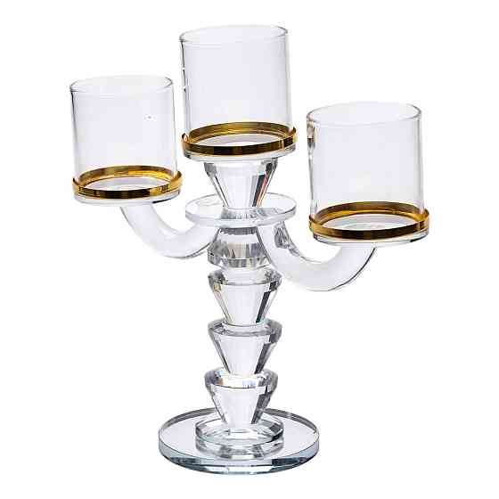 Yiwu Канделябр на 3 свічки 23×9×23.5 см підсвічник скляний декоративний із золотою окантовкою H Киев